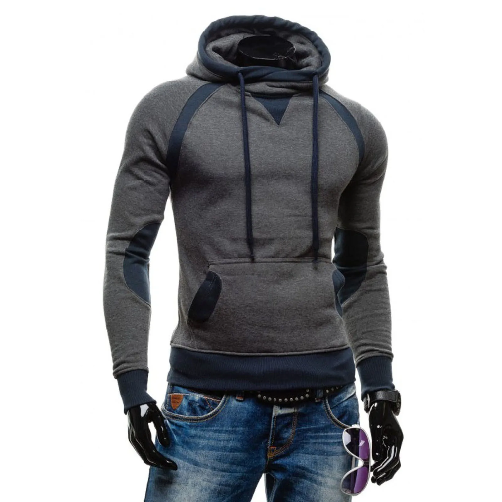 Мужская зимняя Приталенная толстовка с капюшоном свитшот теплый пуловер