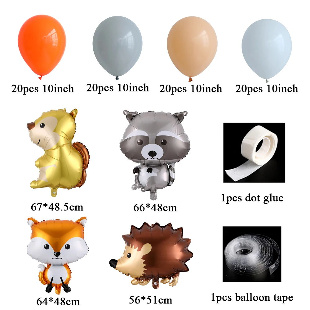 Globos de animales salvajes de la selva del bosque, guirnalda, arco, erizo, ardilla, zorro, mapache, papel de aluminio, decoraciones para fiesta de cumplea&ntilde;os de ni&ntilde;os-1