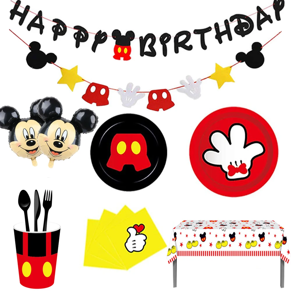 

Disney Mickey Mouse Party Disposable tableware or mickey Balloons Number Balloon Baby Shower Birthday Party Kids Toy Gifts