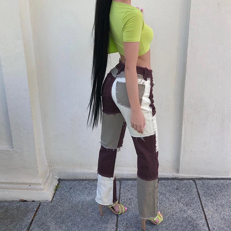 

2021 Patchwork Straight Women's jeans Baggy Vintage High Waist Boyfriends Mom y2k Denim Distressed Streetwear Female woman jeans