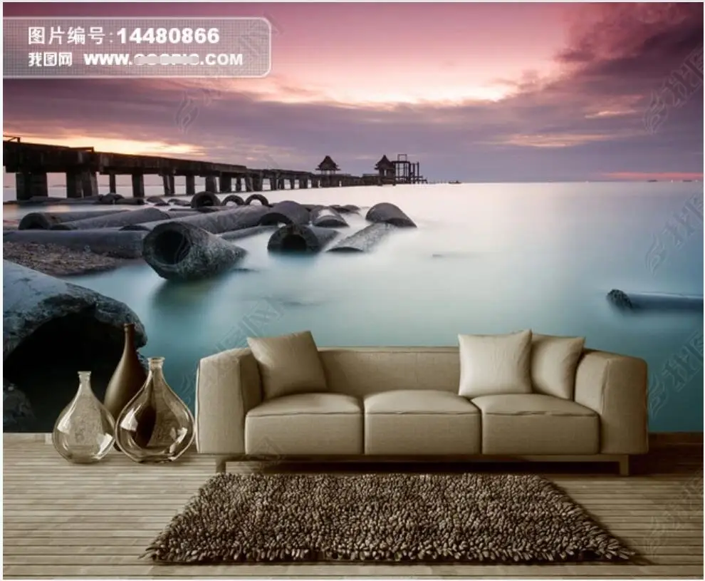 

custom mural 3d photo wallpaper Bridge stone sea landscape in the living room Wallpaper for walls in rolls home decor