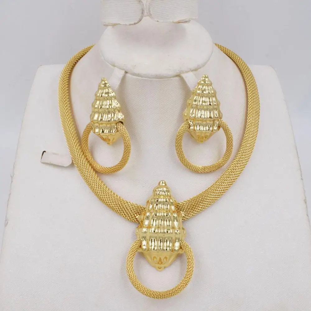 

High Quality Dubai Italy 750 Gold color Jewelry BIG Set For Women african beads jeweLry fashion necklace set earring jewelry