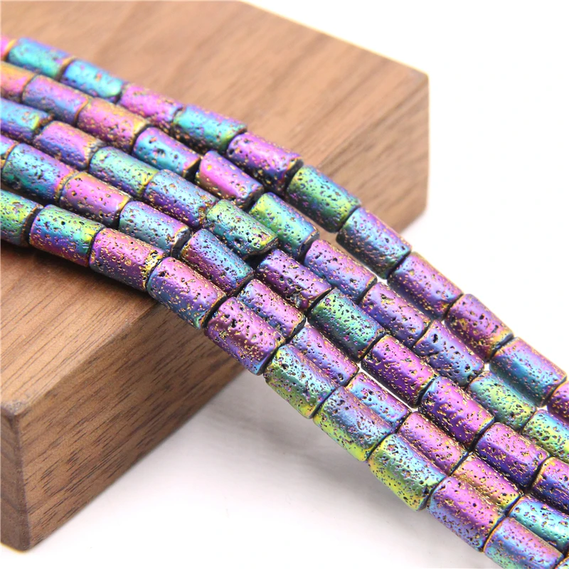 Цилиндрические радужные бусины с гальваническим покрытием 15 5 дюйма 5х7 мм