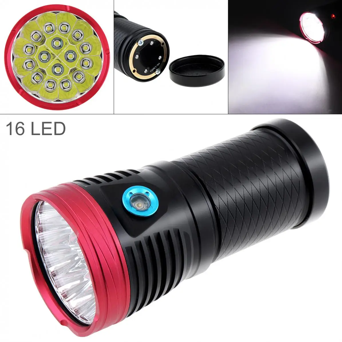 

16 XML-T6 LEDs 8000LM Ultra Bright Waterproof Flashlight Torch with 4 Modes Light Support 18650 Rechargeable Battery for Fishing