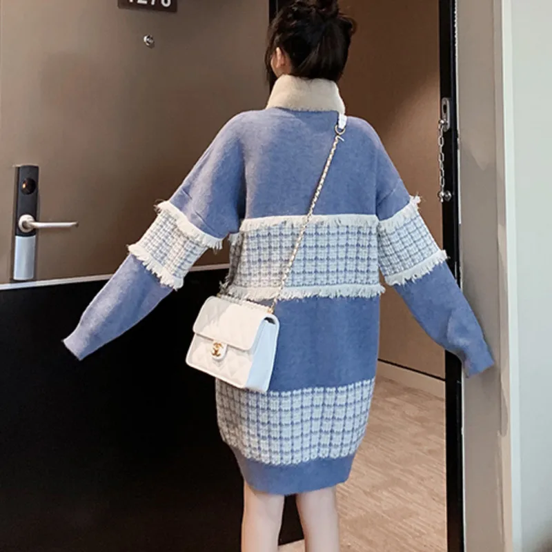 LANMREM 2020 Mid-length Black Sweater Skirt Female Loose Long-sleeved Round Neck Outside The Knee-shoulder Head Spring 19B-a157 | Женская