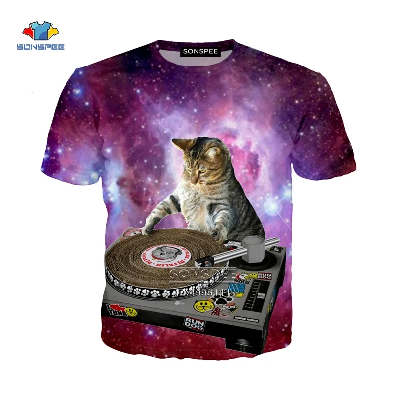 Космическая кошка пицца галактика астронавт 3D принт мужские футболки Женская