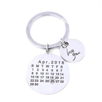 custom calendar keychain circle pendant keyring stainless steel engraved date birthday key chain wedding anniversary baby record
