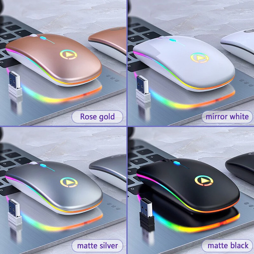 

A2 Wireless Mouse RGB Rechargeable Mouse Wireless Computer Mute Mouse LED Backlit Gaming Office Mouse Laptop Accessories mouse