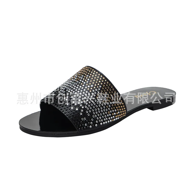 

fashion color diamond flat heel women's slippers solid color leisure flat bottom sandals