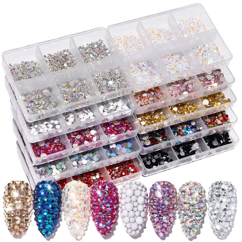 

SS6-SS20 Mixed Color Crystal Nail Art Rhinestones Flat Bottom AB Porcelain White Champagne 3D Nails Decoration