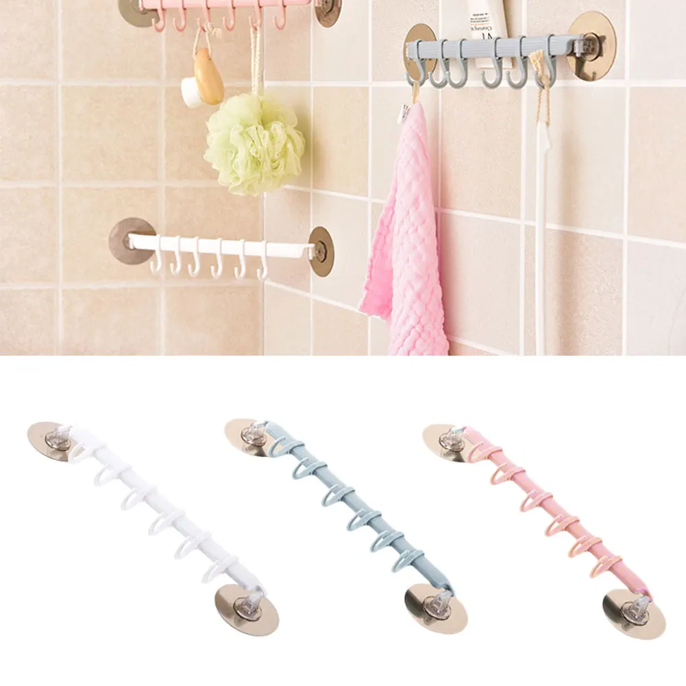 6 Even Row of Hooks Strong Adhesive Hook Kitchen Wall Hanging Creative Bathroom Nail-free Seamless Rack Hanger Shelves | Дом и сад