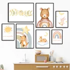 Скандинавский плакат Бохо Радуга солнце лиса Медведь Олень слон Кролик картина на стену холст картины рисунки для детской комнаты декор для детской комнаты