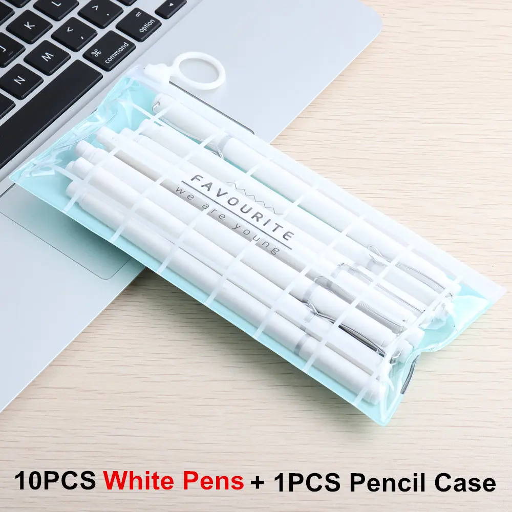 1Set White B 10 шт./компл. гелевая ручка и карандаш чехол творческая ручка канцелярские принадлежности каваи гелевая ручка школьные канцелярские поставщиков детская ручка подарок - Цвет: 1Set White B