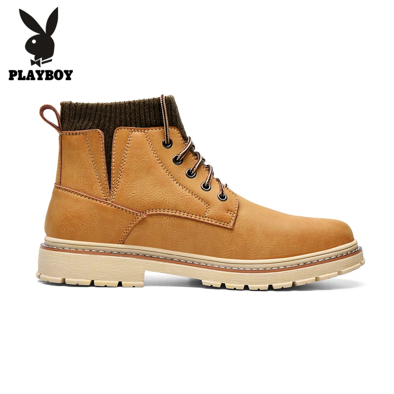 PLAYBOY/Новые ботинки; мужские кожаные кроссовки; модные зимние теплые ботинки; Мужская дышащая обувь на шнуровке; мужская повседневная обувь