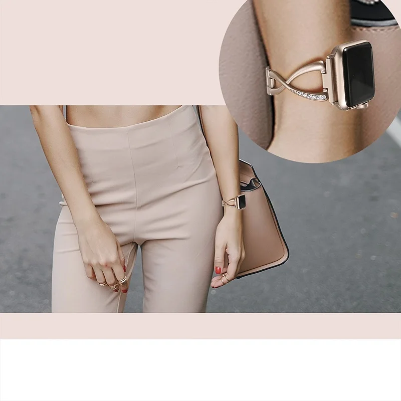 Браслет из нержавеющей стали для Apple Watch женский браслет со стразами iwatch series SE 6 5 4 3