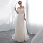 Женское свадебное платье It's yiiya, белое кружевное ТРАПЕЦИЕВИДНОЕ ПЛАТЬЕ с открытыми плечами и оборками на лето 2021