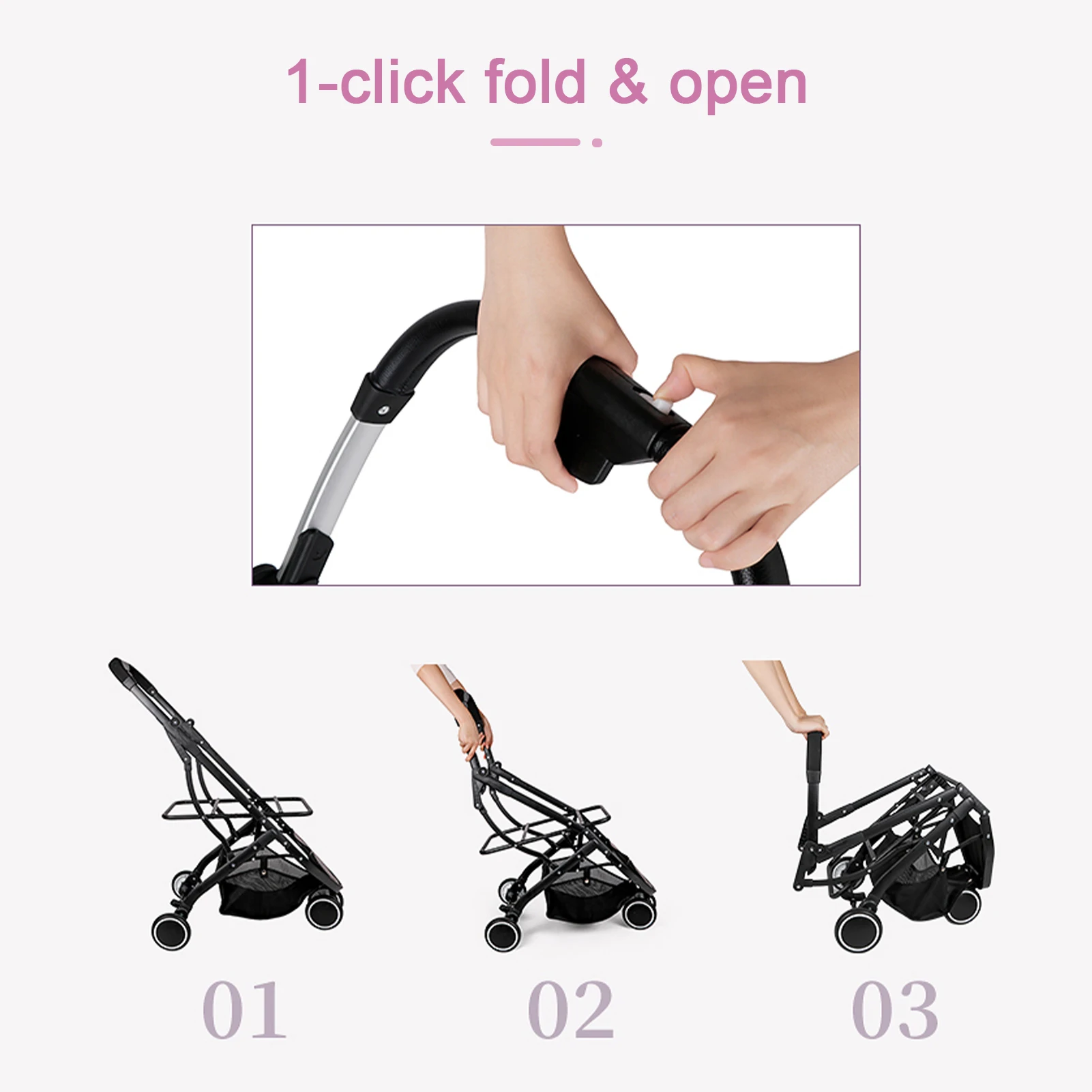 

360 Rotation Front Wheel Cat Dog Stroller with Convertible Compartment Split Type Basket 1-Key Foldable Frame Pet Gear Stroller