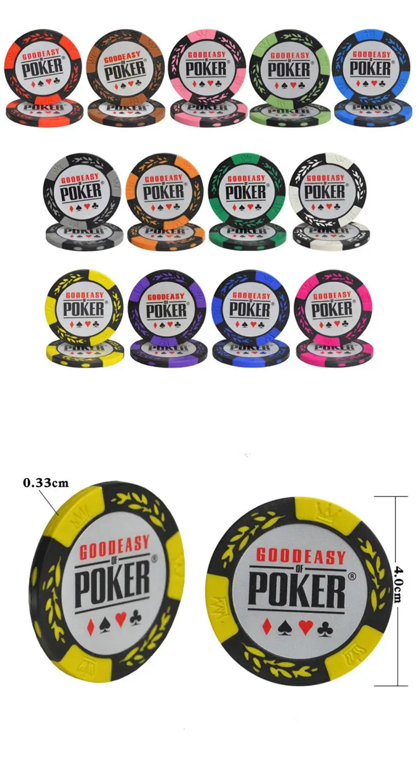 

100 Pcs/Set Round Casino Gambling Chips Texas Hold'em Poker Mahjong Black Jack Gaming Coins 14 Colors with No Face Value