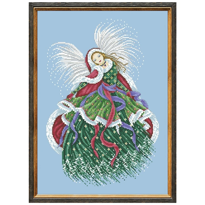 

Christmas magic cross stitch kit fairy beads pattern design 18ct 14ct 11ct skyblue canvas embroidery DIY needlework