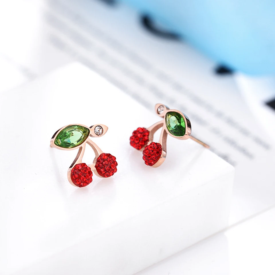 Красная вишня циркон серьги гвоздики титановая инкрустация из нержавеющей стали