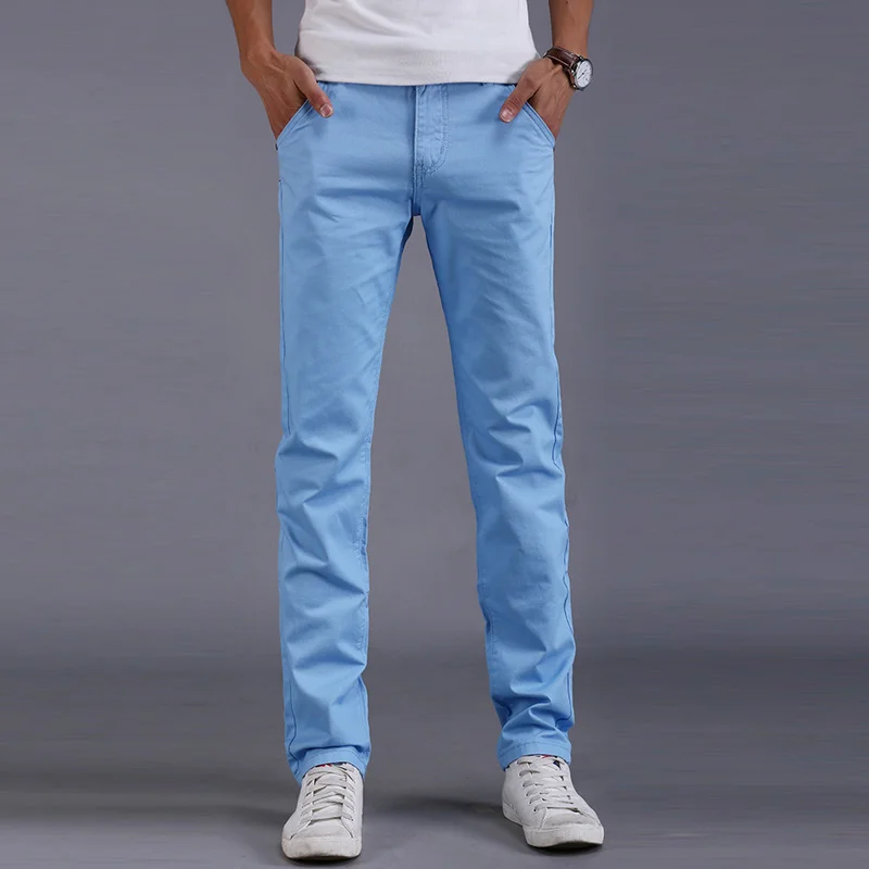 Sky Blue Модные мужские деловые повседневные брюки, хлопковые тонкие прямые брюки, весна-лето, длинные брюки, KS - Цвет: Sky Blue