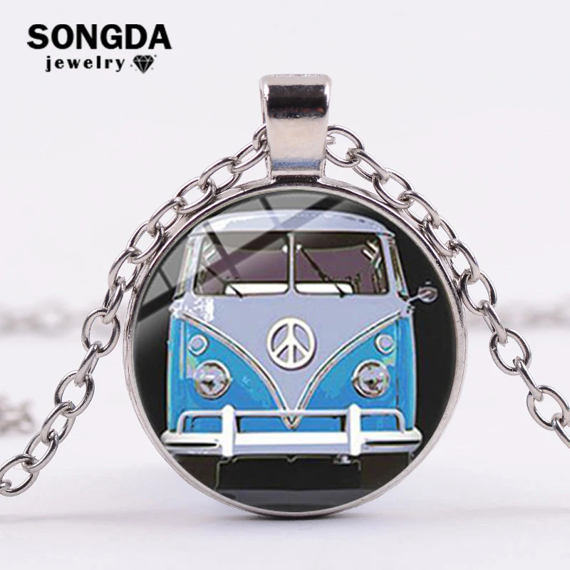 SONGDA Винтаж Hippie Peace ЗНАК фургонов автобусов ожерелье старомодный мир автобус тема