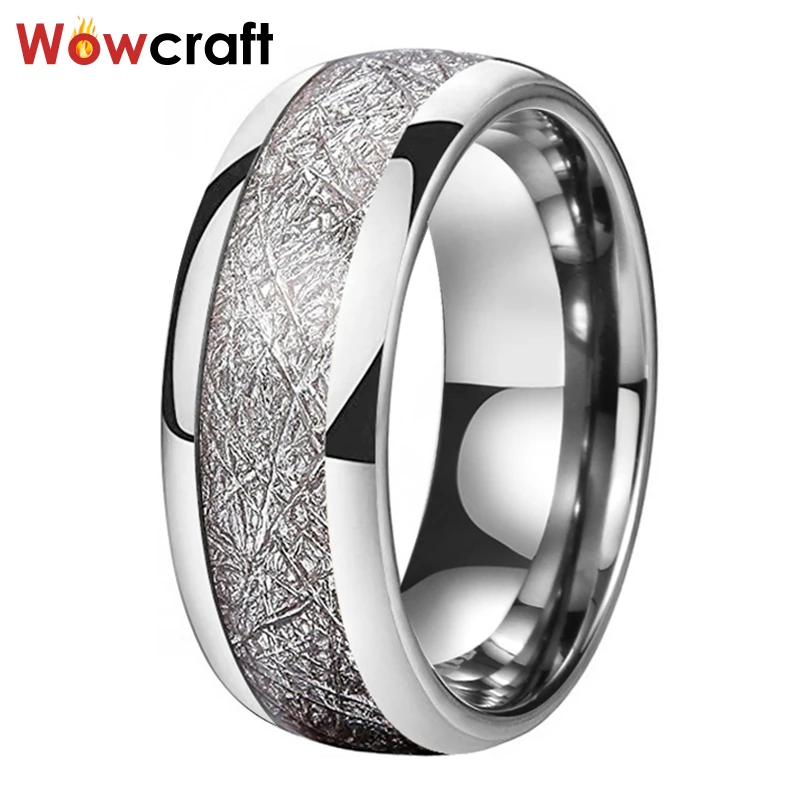 

4/6/8mm Tungsten Rings for Men Meteorite Inlay Women's Ring Wedding Domed Band Polished Shiny Confort Fit Engagement Gift