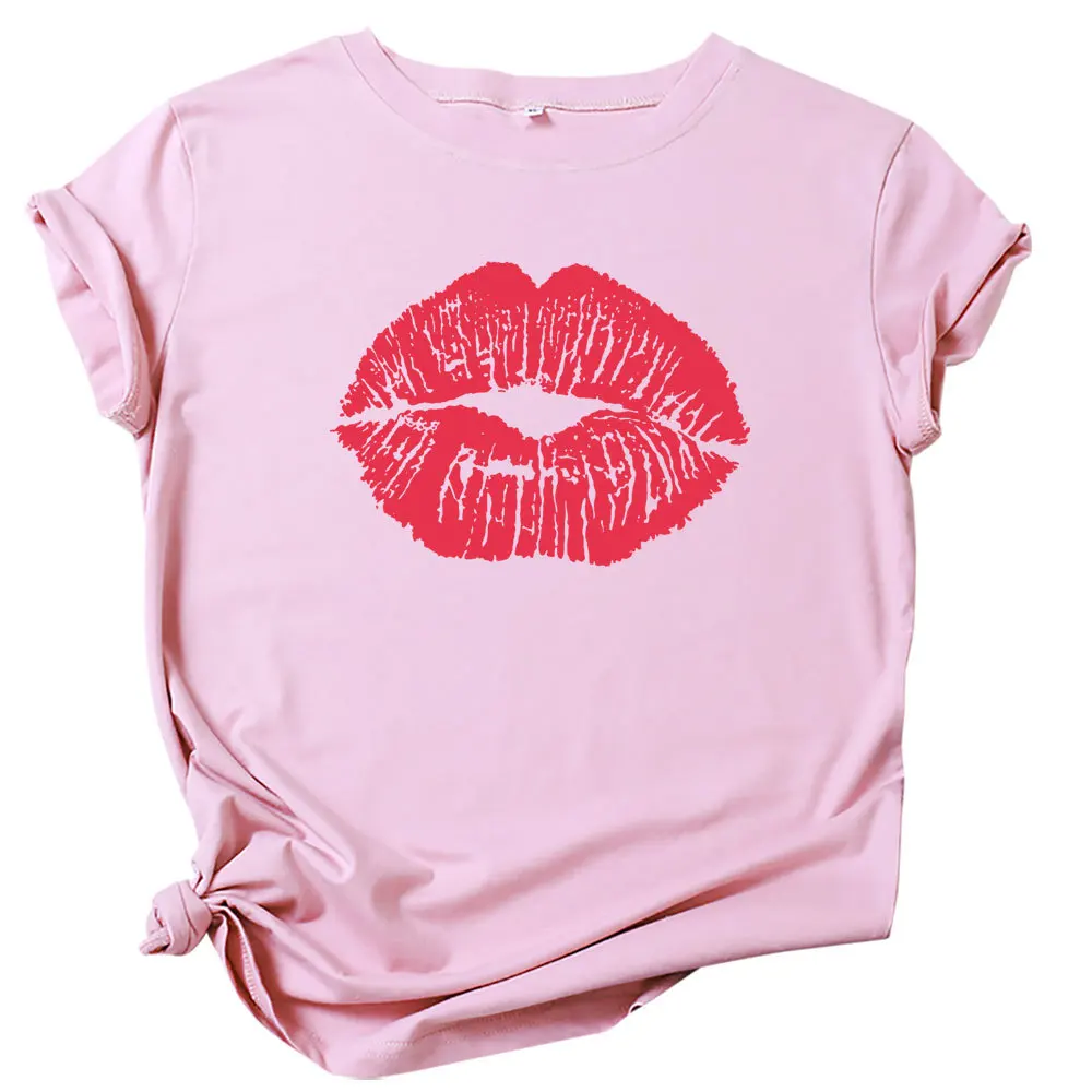 

Blazing Red Lips Letter Print Women T Shirt Short Sleeve O Neck Loose Women Tshirt Ladies Tee Shirt Tops Clothes Camisetas Mujer