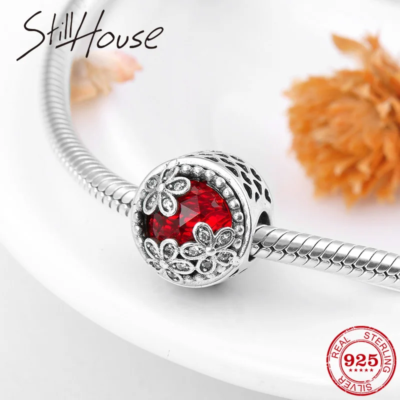 Три ослепительные цветы амулеты красные стеклянные бусины 925 пробы серебро