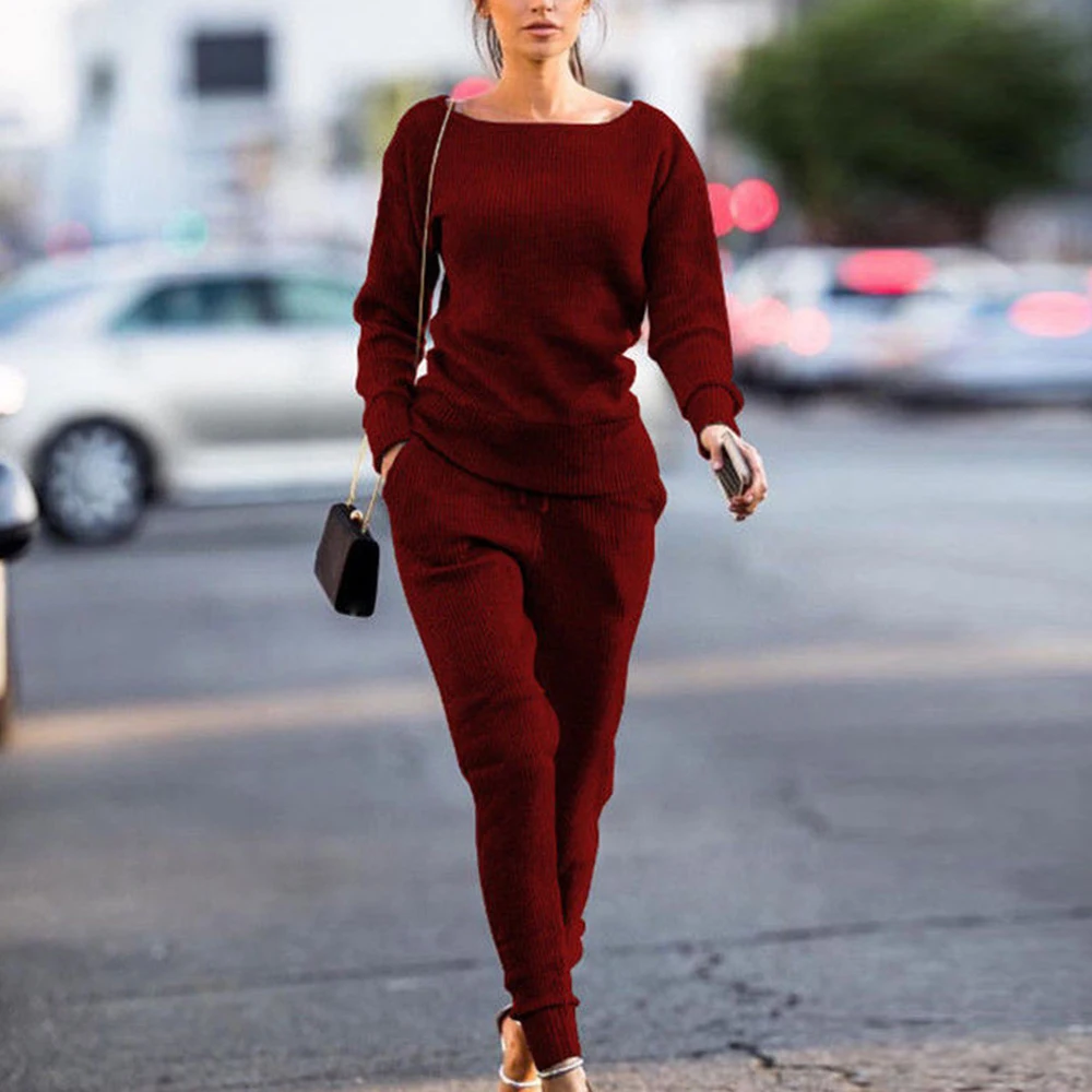 2019 New Women Sets Thin Fashion Autumn Tracksuit Casual Simple Daily Solid Pants 2Pcs Suits Sport Wear | Женская одежда