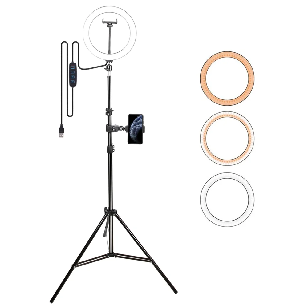 

LED Selfie Ring Light Video Dimmable Ring Lamp Lighting Stand 1.1m/1.6m/2m Tripod For Phone Action Camera Youtube Video Shooting