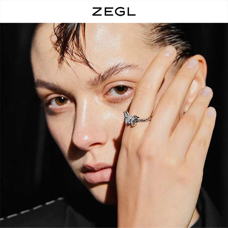 

ZEGL Designer Model Butterfly Ring Female Ins Trendy Special-Interest Design Cold Wind Net Red Open Ring Index Finger Ring