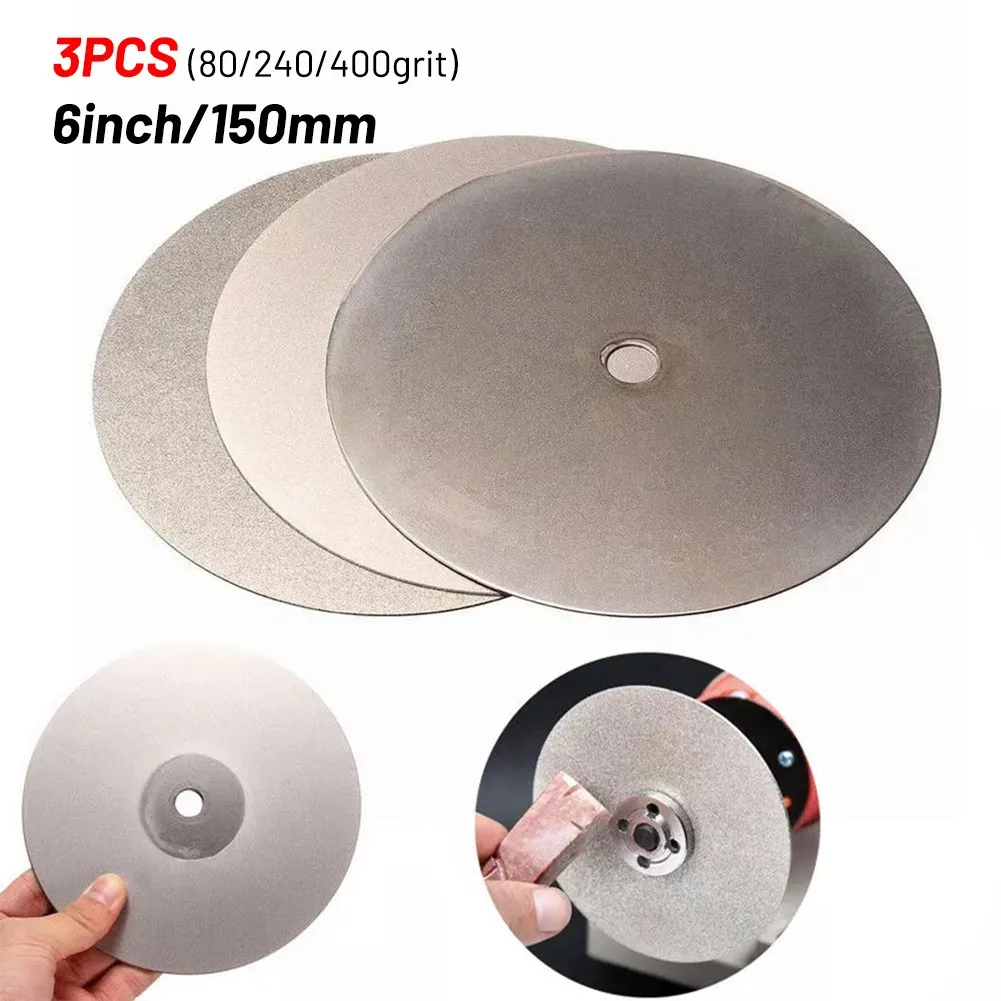 

3pcs 6'' Grit80/240/400 Diamond Coated Wheel Lapping Disc Flat Lap Wheel PACK