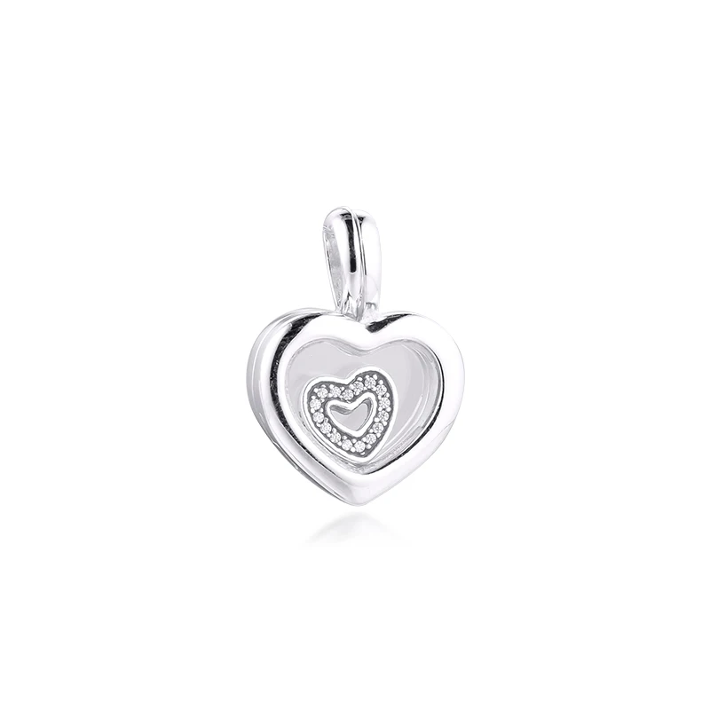 

100% 925 Sterling Silver Floating Heart Locket Charm Fit for Europe Silver Bracelet Beads DIY Jewelry Making Women Gift Bijoux