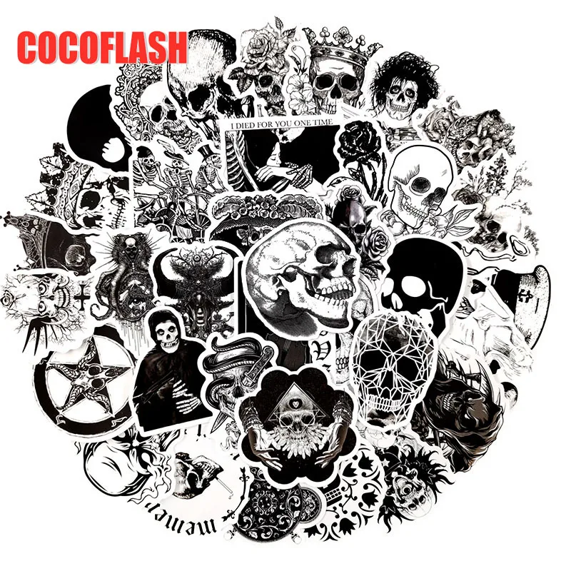 10/50 шт./компл. черно белая серия ужасов Скелет Череп Наклейки для холодильника