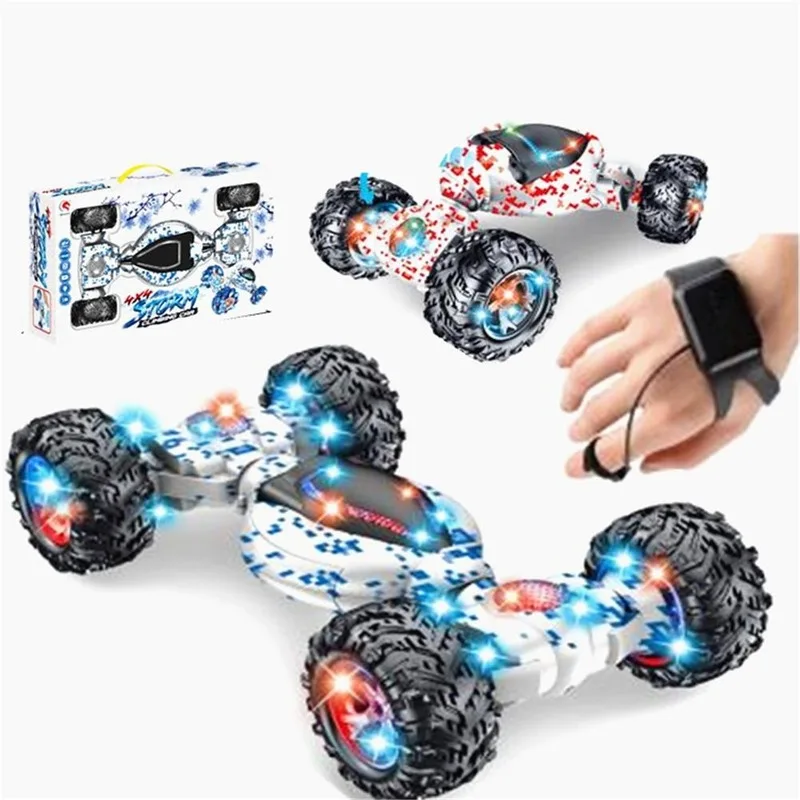 

Double-Sided Remote Control Car Watch Gesture Sensing Stunt Car One-Button Twisting Kids Toy Car 2.4GHZ