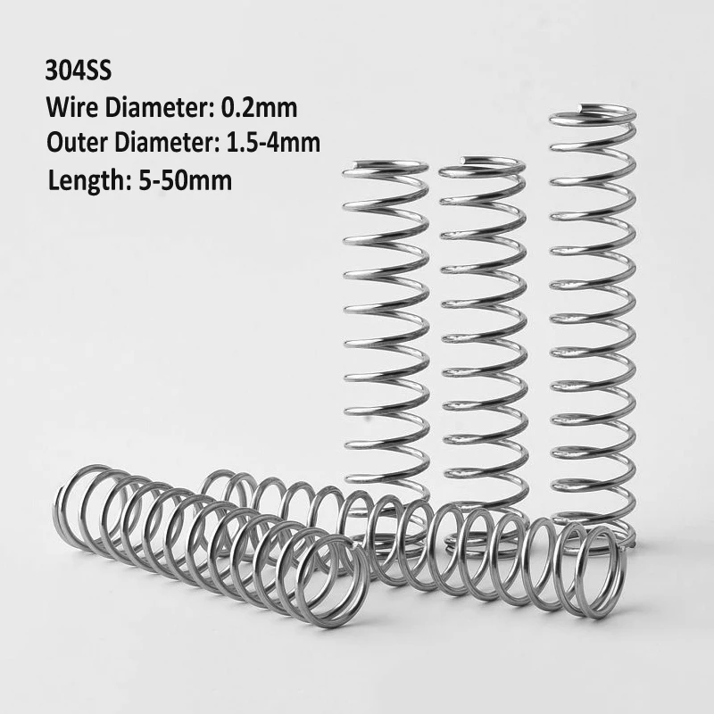 304 Stainless Steel Pressure Compression Springs Wire Dia 0.2mm 0.3mm 0.4mm