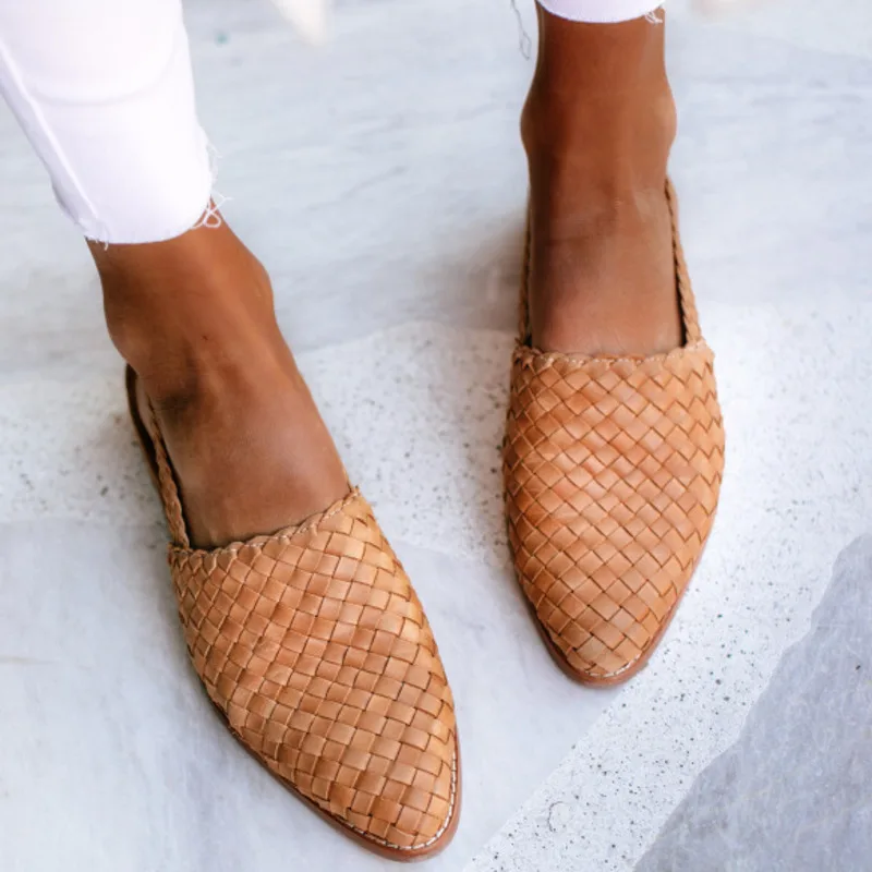 

Casual Women Flat Shoes Pointed Toe Weave Female Shoes Slp On Fashion Sandals For Women Ladies Women's Footwear Summer Sandales