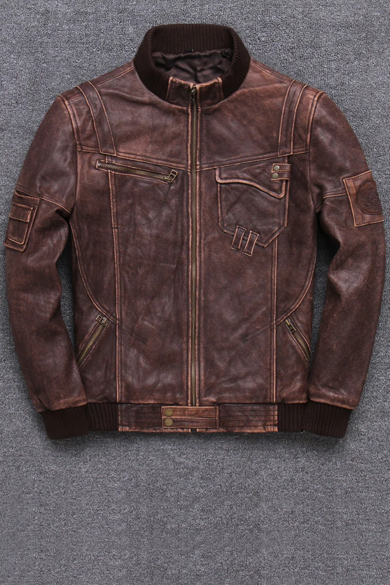 2020 Genuine Male Head Layer Pure Cowhide Do Used Baseball Leather Clothing Loose Coat Short Fund Fashion | Мужская одежда
