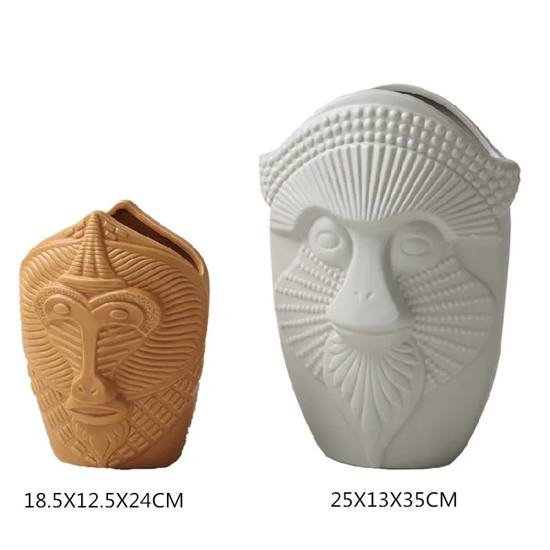 

European Post-modern Matte Biscuit Firing Gorilla Head Portraits Ceramics Art&Craft Sculpture Vase Abstraction Decoration X3573