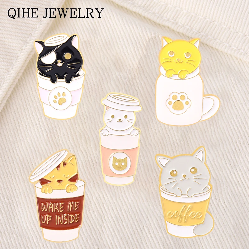 

Cute Cat Box Enamel Pins Color Cat in Cup Creative Design Brooches for Children Cartoon Animal Lapel Pin Badge Jewelry Gift