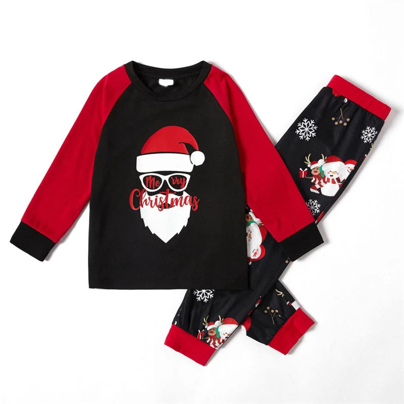 

Christmas Family Matching Pajamas Cotton Comfortable Parent-Child Long Sleeved Letters Santa Snowman Snowflake Print Sleepwear