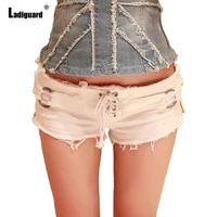 2022 new sexy lace up denim shorts women casual shredded short jeans panties ladies vintage fashion metal pocket design hotpants