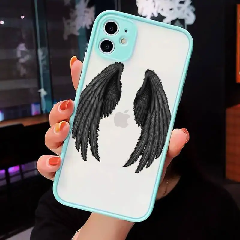 

Angel colourful wings feather black Phone Case Matte Transparent for iPhone 7 8 11 12 s mini pro X XS XR MAX Plus cover funda
