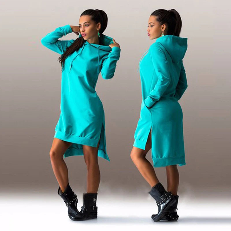 

Woman Sweatshirt Dress Hoodies Autumn Sports Casual Long Sleeve Split Sweatshirt Hooded Dress Women Casual Hooded Sweatshirt