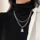 Ожерелье с двойным медведем, длинная цепочка до ключиц из титановой стали в стиле хип-хоп, универсальный аксессуар для свитера для девушек