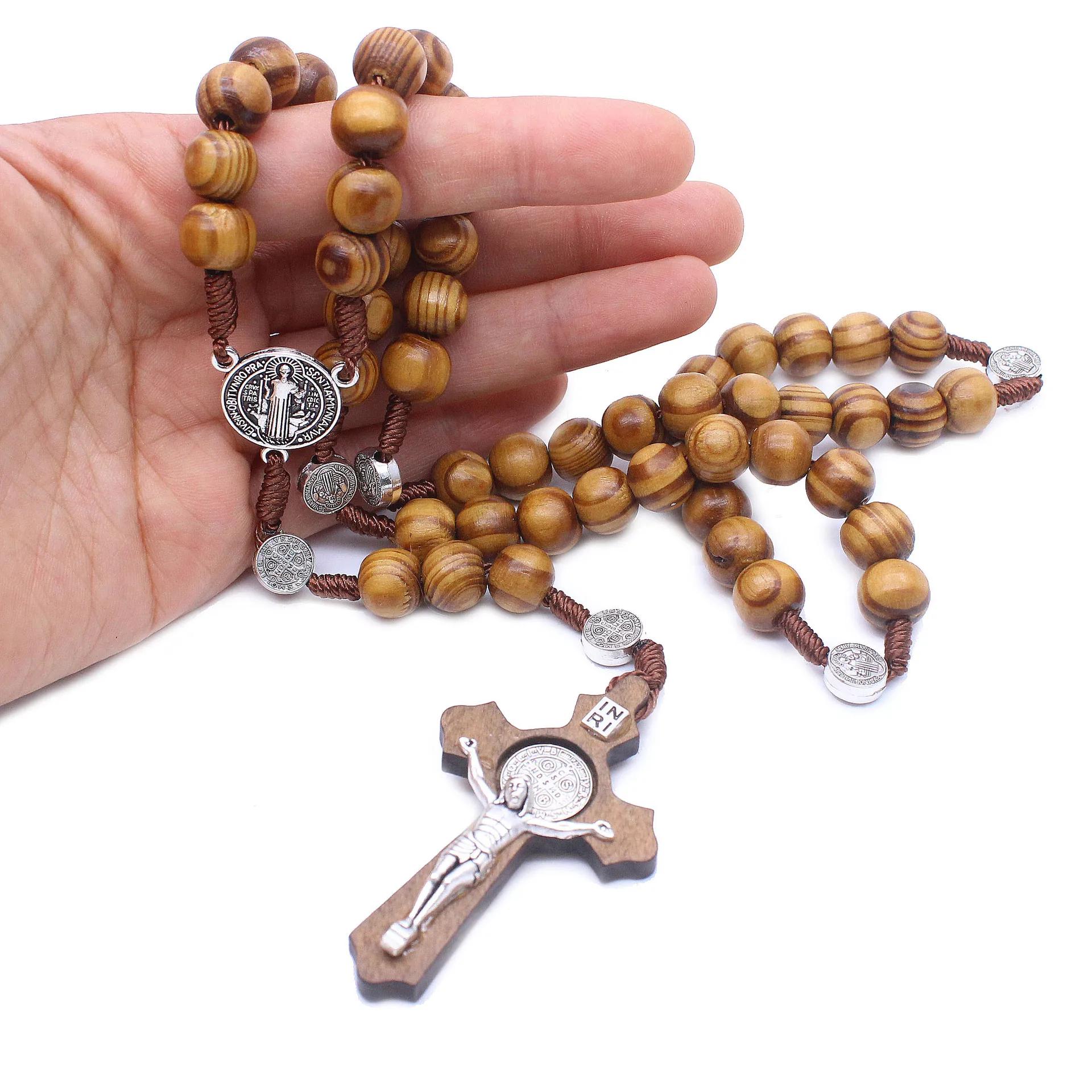 

Catholic Jesus Gothic Men's and Women's Necklace Handmade Wooden Bead Cross Pendant Necklace Men's and Women's Jewelry