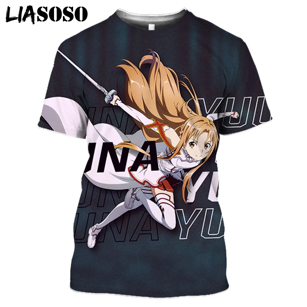 

LIASOSO Japanese Sword Art Online Asuna T Shirt Anime SAO 3D Print Streetwear Men Women Short Sleeve Casual Game Harajuku