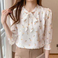 blusas de mujer ladies tops 2021 summer new lace up chiffon shirt printed ladies korean version jacket blouse shirts 518f