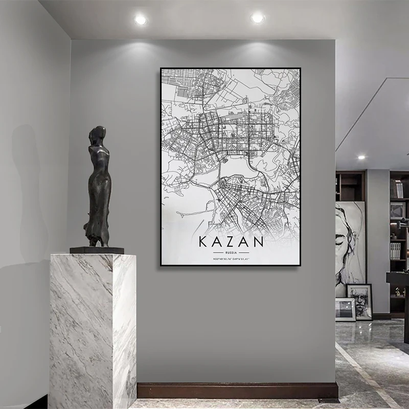 

Kazan City Map Nordic Living Room Decoration Canvas Poster Modern Home Decoration Art Print Painting